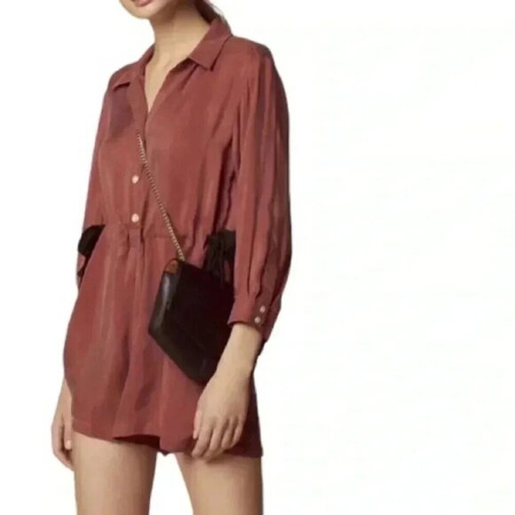 Sandro Paris Romper Feu Side Tie Playsuit Shorts Jumpsuit Cinnamon EU36 US4 - Picture 16 of 16